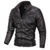 Men's Thickened Plus Motorcycle Pu Leather Coat Long-Sleeved Faux Jacket Casual Stand-Up Collar Zipper Jackets (Coffee B1,3X-Large) view 1