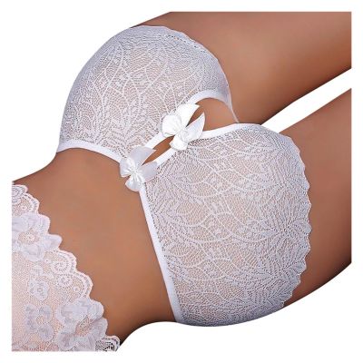 BDALEAOES Women Erotic Sexy Open Lace Panties Transparent Bow Low Waist Underpants Female Breathable Hollow Mesh Briefs Lingerie(White,M)