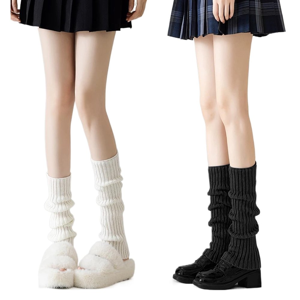 DUOJINSANXI 2 Pcs Leg Warmers Y2k, Leg Warmers, Y2k Accessories, Cute Kawaii Cream Legwarmers for Women Winter (Black, White)