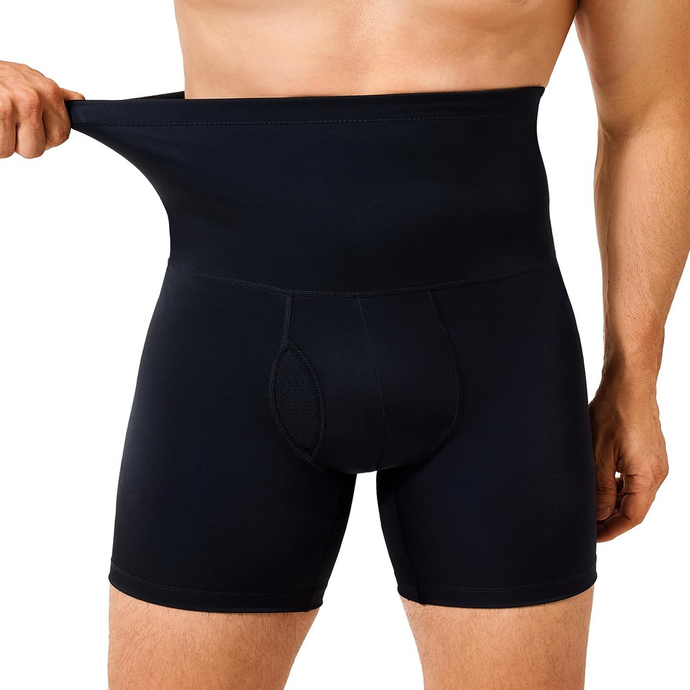 TAILONG Mens Shapewear Tummy Control Shorts Compression Underwear Slimming Body Shaper Boxer Briefs Black