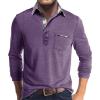 Mens Long Sleeve Polo Shirts Flip Collar Golf Tops Button V Neck Solid Color T Shirts Casual Cotton Tees with Pocket view 1
