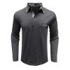 Mens Long Sleeve Polo Shirts Flip Collar Golf Tops Button V Neck Solid Color T Shirts Casual Cotton Tees with Pocket view 2