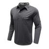 Mens Long Sleeve Polo Shirts Flip Collar Golf Tops Button V Neck Solid Color T Shirts Casual Cotton Tees with Pocket view 3