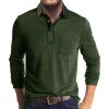 Mens Long Sleeve Polo Shirts Flip Collar Golf Tops Button V Neck Solid Color T Shirts Casual Cotton Tees with Pocket Green-a view 1