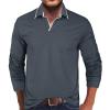 Mens Long Sleeve Polo Shirts Flip Collar Golf Tops Button V Neck Solid Color T Shirts Casual Cotton Tees with Pocket view 1
