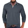 Mens Long Sleeve Polo Shirts Flip Collar Golf Tops Button V Neck Solid Color T Shirts Casual Cotton Tees with Pocket view 2