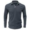 Mens Long Sleeve Polo Shirts Flip Collar Golf Tops Button V Neck Solid Color T Shirts Casual Cotton Tees with Pocket view 3