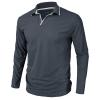 Mens Long Sleeve Polo Shirts Flip Collar Golf Tops Button V Neck Solid Color T Shirts Casual Cotton Tees with Pocket view 4