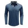 Mens Long Sleeve Polo Shirts Flip Collar Golf Tops Button V Neck Solid Color T Shirts Casual Cotton Tees with Pocket Blue-b view 2