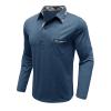 Mens Long Sleeve Polo Shirts Flip Collar Golf Tops Button V Neck Solid Color T Shirts Casual Cotton Tees with Pocket Blue-b view 3