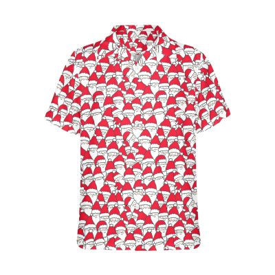 HUGLAZY Funny Hawaiian Christmas Shirts for Men Santa Claus Hat Short Sleeve Festival Party Outfit Family Matching Holiday Costume Red 4XL
