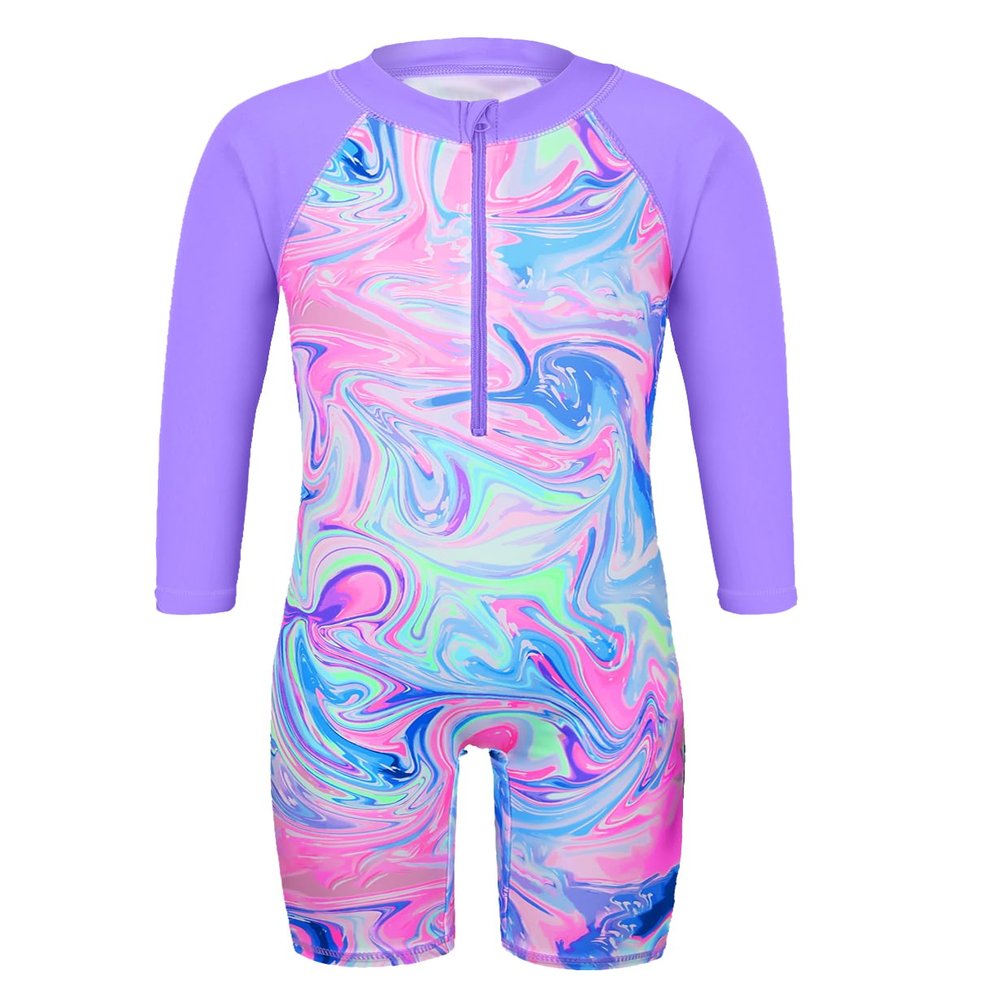 TFJH E Long Sleeve Girls Bathing Suits One Piece Rash Guard Sunsuits UV 50+ Swimsuits 310 Purple Agate Long 104/110