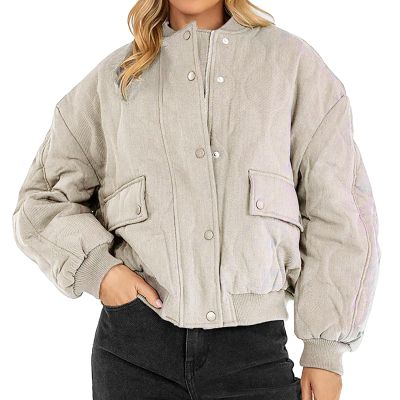 s of Today Prime Women Long Sleeve Lapel Hood Warm Quilted Jacket Teddy Coat for Women with Hood New Winter Solid Color Long Sleeve Casual Button Zipper Cotton Padded Coat for Women Lin Khaki