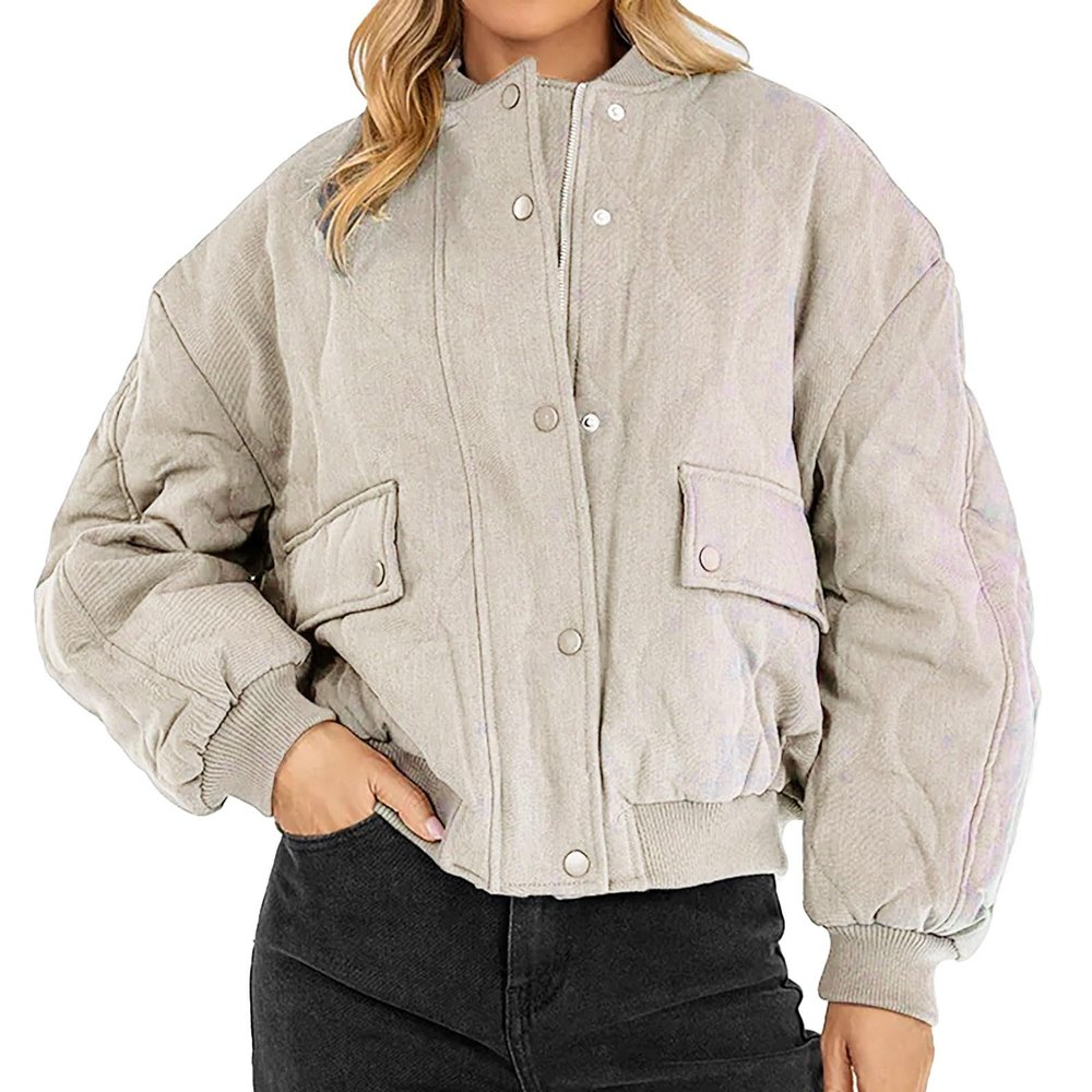 s of Today Prime Women Long Sleeve Lapel Hood Warm Quilted Jacket Teddy Coat for Women with Hood New Winter Solid Color Long Sleeve Casual Button Zipper Cotton Padded Coat for Women Lin Khaki