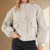 s of Today Prime Women Long Sleeve Lapel Hood Warm Quilted Jacket Teddy Coat for Women with Hood New Winter Solid Color Long Sleeve Casual Button Zipper Cotton Padded Coat for Women Lin Khaki view 3