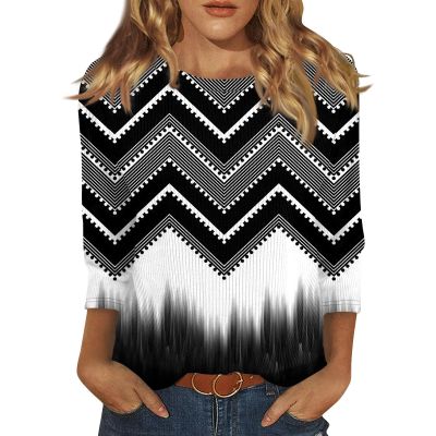 3/4 Length Sleeve Womens Tops Fall Knit Printed Crew Neck T Shirts Loose Fit Geometric Casual Elegant Plus Size Blouses Lightweight Classic Tunic Tops with Leggings Winter Clothes 2025, Gray, Medium