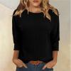 3/4 Length Sleeve Womens Tops Crew Neck Knit Ribbed Cute Fall Shirts Dressy Workout Solid Three Quarter Blouses Vacation Holiday Tunics or Tops to Wear with Leggings Winter Clothes 2025, Black, Small view 2