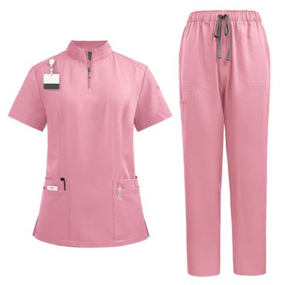 Dressnu Straight pants suit stand-up collar zipper doctors and nurses work uniforms leather powder S