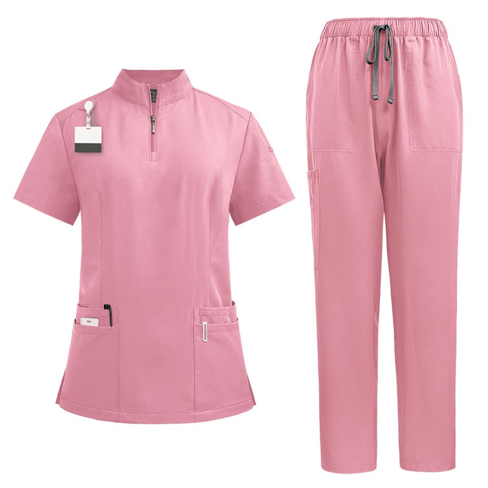 Dressnu Straight pants suit stand-up collar zipper doctors and nurses work uniforms leather powder S