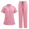 Dressnu Straight pants suit stand-up collar zipper doctors and nurses work uniforms leather powder S view 1