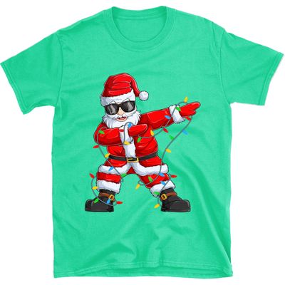 UNIDESGIFTS Dabbing Santa Shirt for Boys Girls Christmas Tree Lights Ugly Sweater for Kids Toddler Funny X-mas Gifts Sweatshirt Size Youth M Green