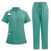 Dressnu Straight pants suit stand-up collar zipper doctors and nurses work uniforms Green S view 1
