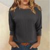3/4 Sleeve Tops for Women Fall Knit Crew Neck T Shirts Loose Fit Dressy Workout Solid Three Quarter Blouses Plus Size Tunic Tops to Wear with Leggings Winter Outfits 2025, Dark Gray, XX-Large view 2