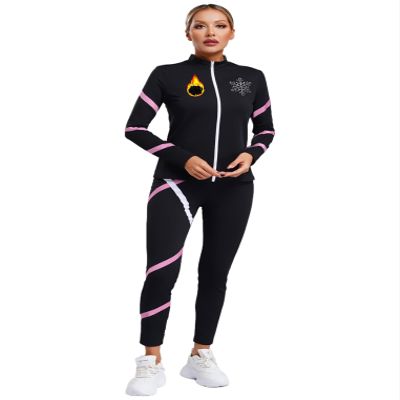 YEAHDOR Women Warm Fleece Ice Skating Suit Figure Skating Training Jacket with Practice Leggings Pants Set Pink X-Large