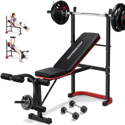 OPPSDECOR Adjustable Weight Bench Set, 661 LBS Bench Press with with Leg Extension and Leg Curl Workout Bench for Home Gym Full Body Workout with Squat Rack Standard Weight Training Benches
