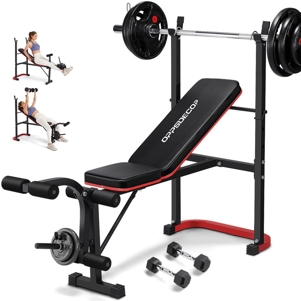 OPPSDECOR Adjustable Weight Bench Set, 661 LBS Bench Press with with Leg Extension and Leg Curl Workout Bench for Home Gym Full Body Workout with Squat Rack Standard Weight Training Benches