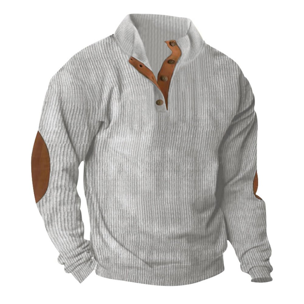 Mens Corduroy Sweatshirt Outdoor Casual Stand Collar Long Sleeve Shirt Quarter Button Pullover Thermal Henley Tops