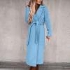 Long Jackets For Women Womens Wool Blend Trench Coats Long Overcoat Elegant Lapel Collared Belted Warm Thicken Pea Coats Plain Wrap Jackets Outerwear Light Blue 2X view 2