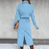 Long Jackets For Women Womens Wool Blend Trench Coats Long Overcoat Elegant Lapel Collared Belted Warm Thicken Pea Coats Plain Wrap Jackets Outerwear Light Blue 2X view 3