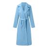 Long Jackets For Women Womens Wool Blend Trench Coats Long Overcoat Elegant Lapel Collared Belted Warm Thicken Pea Coats Plain Wrap Jackets Outerwear Light Blue 2X view 4