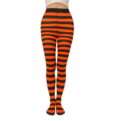 MOAIYU Women Casual Striped Tights Festival Striped Leggings Full Length Tights Thigh High Stocking Party Costume Accessory