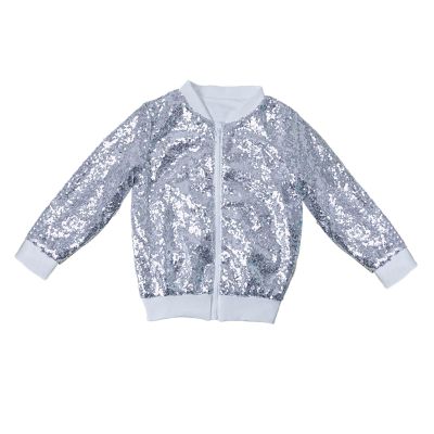 Betadog Sequin Jacket for Girls Kids Toddler Zipper Bomber Jacket Zipper Coat Outwear with Pockets (Silver, 4 Years)