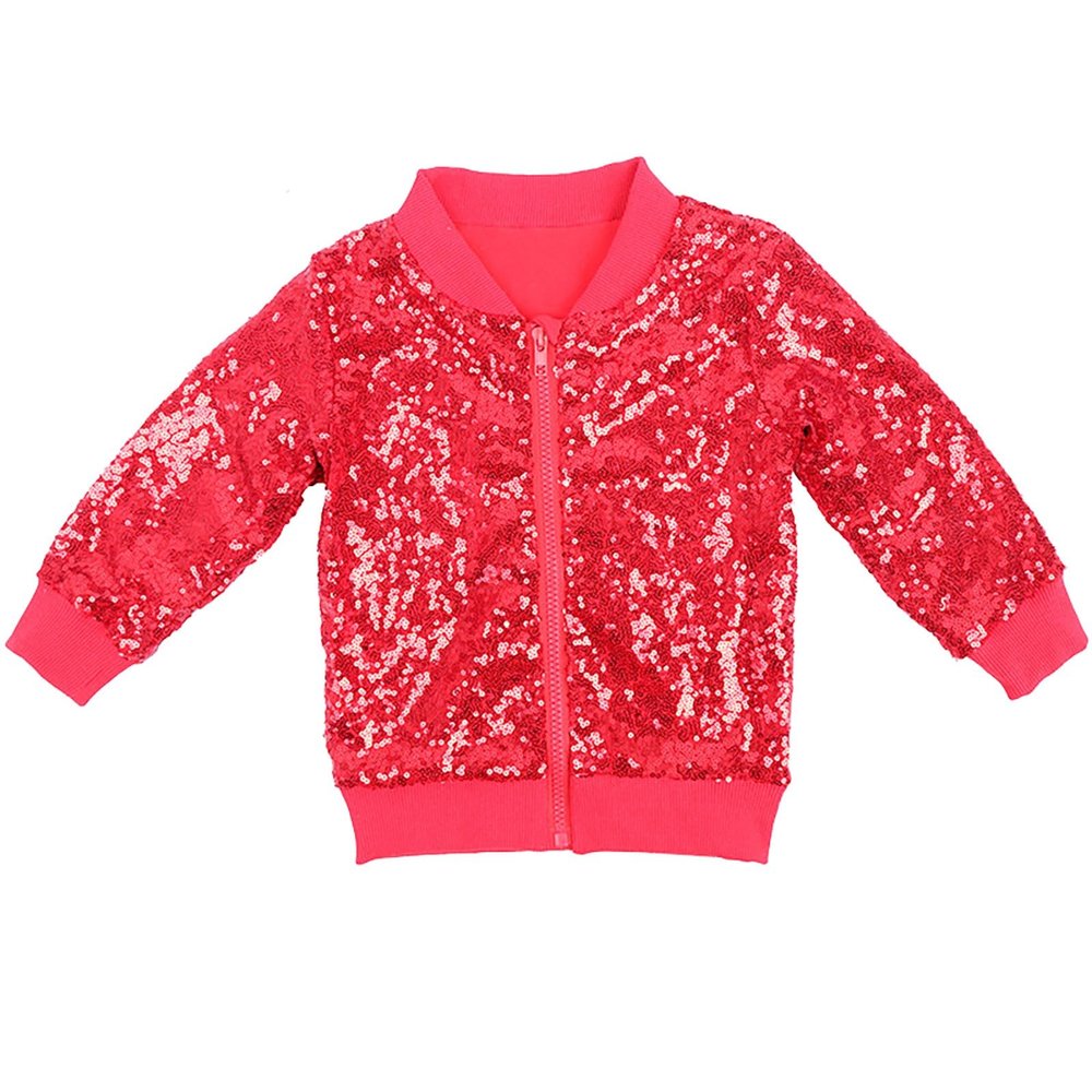 Betadog Sequin Jacket for Girls Kids Toddler Zipper Bomber Jacket Zipper Coat Outwear with Pockets (RD2, 8 Years)