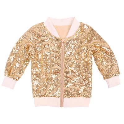 Betadog Sequin Bomber Jackets Girls Long Sleeve Zip up Jacket for Kids Birthday Christmas Shiny Fashion (Gold, 8 Years)