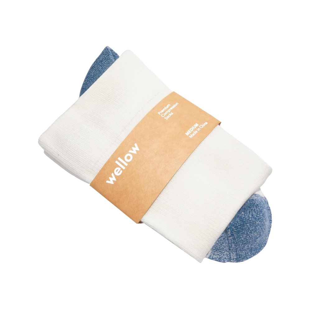Wellow Premium Socks (Compression Socks - Regular) for Men and Women, Made with Viscose from Bamboo, Relieves Swelling, Nurses - Pregnancy Support, LR, White Cobalt Toe - Front Runner