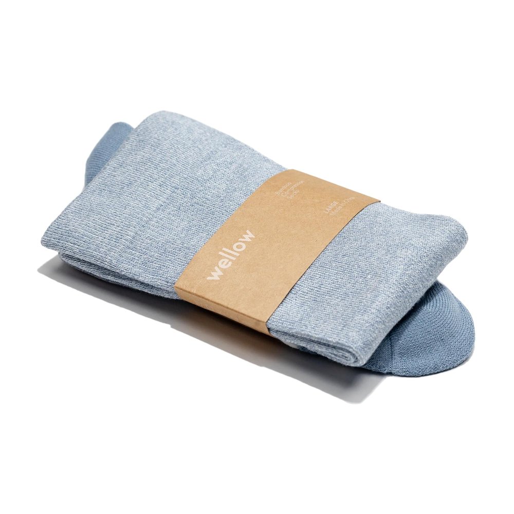Wellow Premium Socks (Compression Socks - Regular) for Men and Women, Made with Viscose from Bamboo, Relieves Swelling, Nurses - Pregnancy Support, XL, Powder Blue - Twist