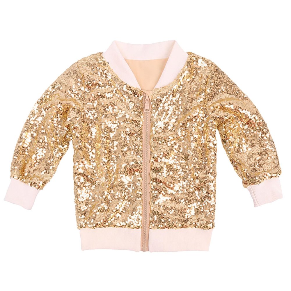Betadog Sequin Bomber Jackets Girls Long Sleeve Zip up Jacket for Kids Birthday Christmas Shiny Fashion (Gold, 6 Years)