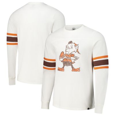 47 Men's White Cleveland Browns Gridiron Throwback Premier Brex Long Sleeve T-Shirt