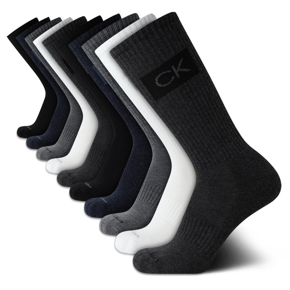 Calvin Klein Mens Crew Socks - 10 Pack Cushioned Athletic Performance Breathable Running and Sports Crew Socks for Men, Size 7-12, Heather Grey Assorted