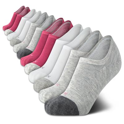 Calvin Klein Womens No Show Socks - 12 Pack Lightweight Cotton Blend Invisible No Slip Sneaker Liner Athletic Socks for Women, Size 4-10, Light Heather Grey