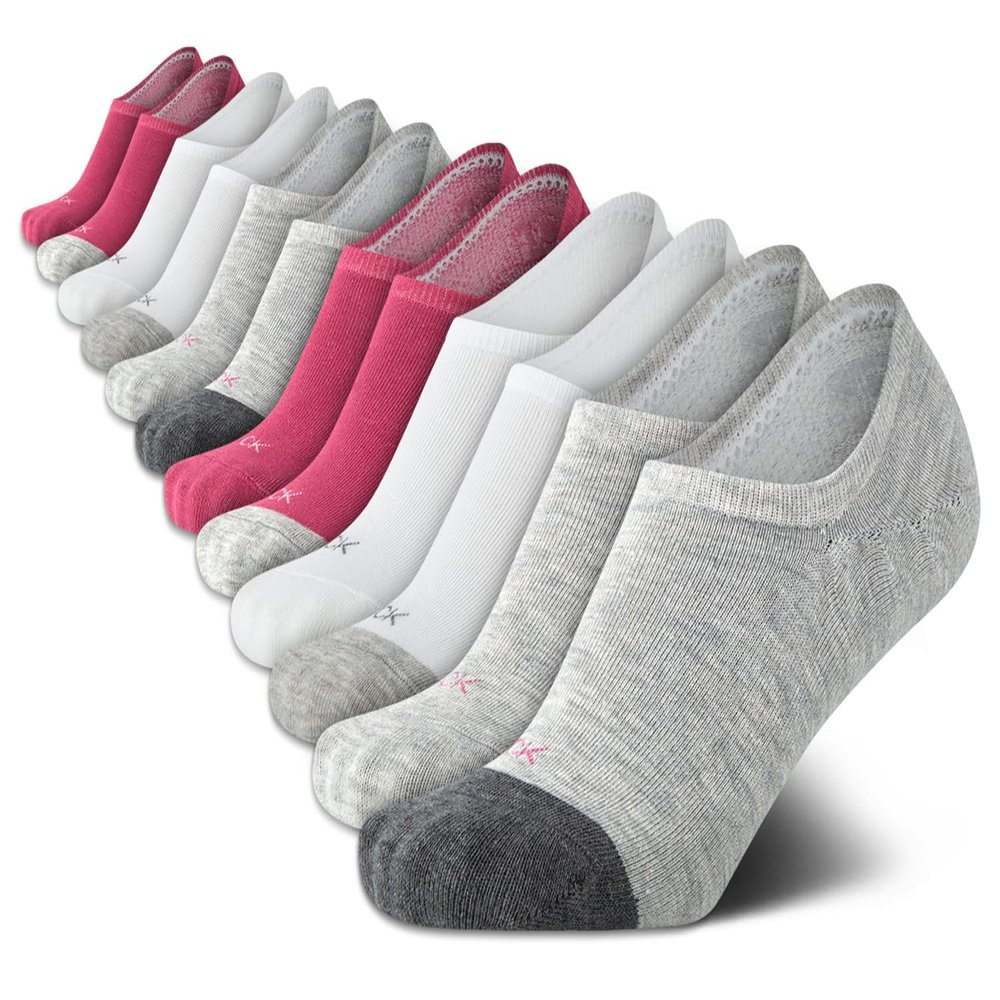 Calvin Klein Womens No Show Socks - 12 Pack Lightweight Cotton Blend Invisible No Slip Sneaker Liner Athletic Socks for Women, Size 4-10, Light Heather Grey