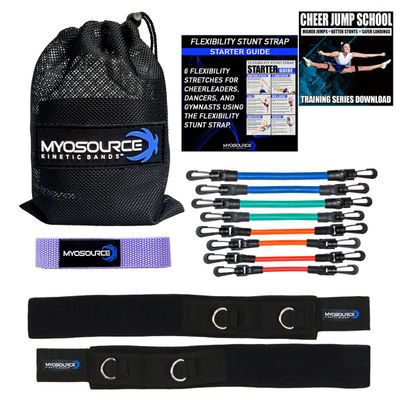 Cheer Kinetic Bands  Leg Resistance Bands for Cheerleaders | Improve Flexibility, Jumps, Stunts & Tumbling | 4-Level Resistance System with 12 Stunt Strap Colors + Digital Training Downloads