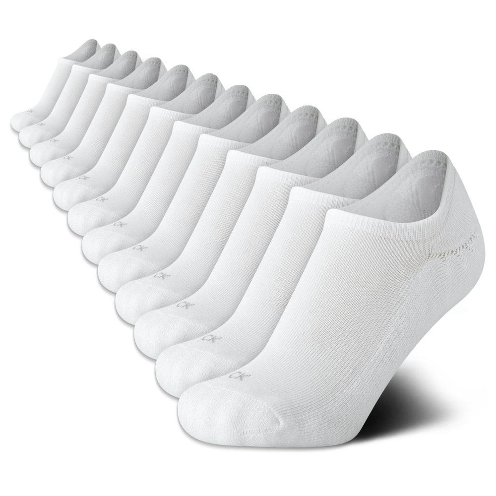 Calvin Klein Womens No Show Socks - 12 Pack Lightweight Cotton Blend Invisible No Slip Sneaker Liner Athletic Socks for Women, Size 4-10, All White