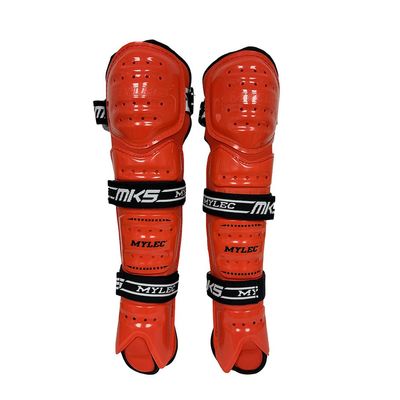 MyLec MK5 Street/DEK Shin Pad, Lightweight & Durable Hockey Accessories, 360 Straps, Hard Front Shells, Breathable Material, Metatarsal Padding Ice Hockey Shin Guards, Foam Rubber (Red, 15")