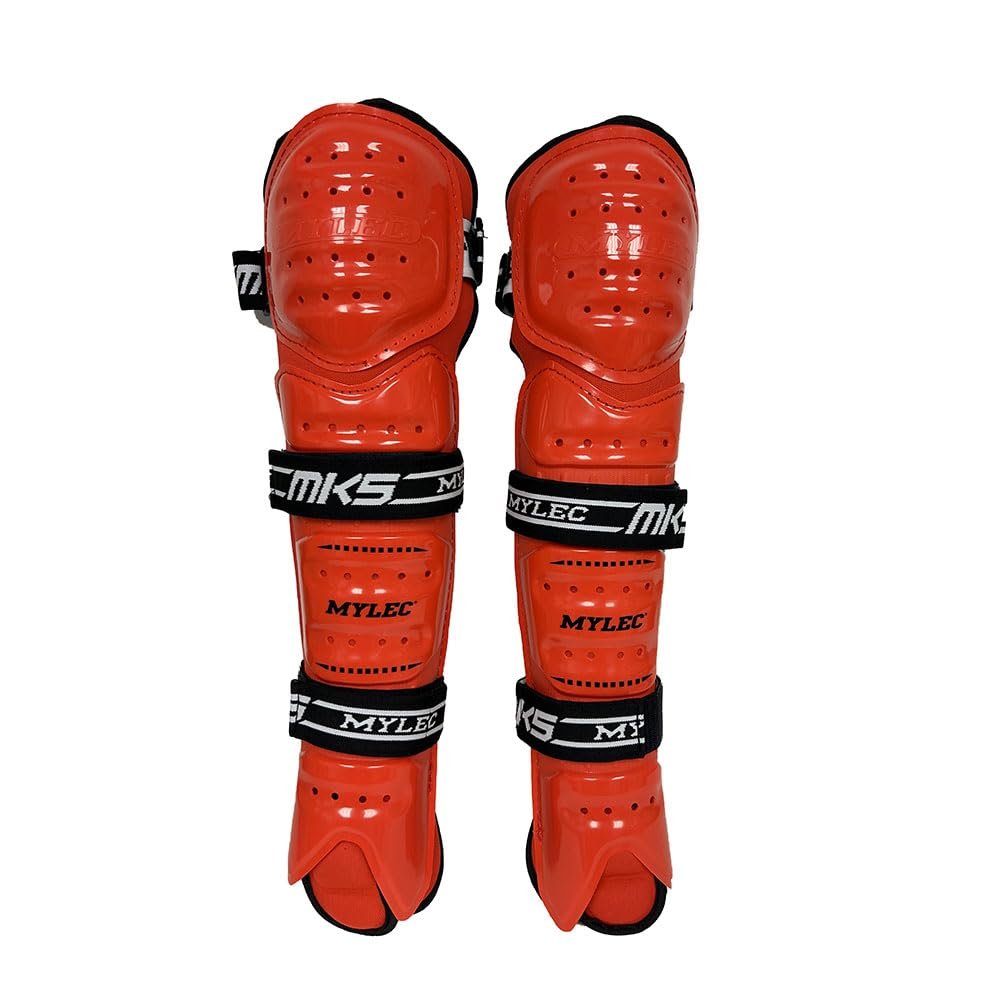 MyLec MK5 Street/DEK Shin Pad, Lightweight & Durable Hockey Accessories, 360 Straps, Hard Front Shells, Breathable Material, Metatarsal Padding Ice Hockey Shin Guards, Foam Rubber (Red, 15")