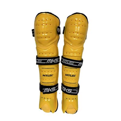 MyLec MK5 Street/DEK Shin Pad, Lightweight & Durable Hockey Accessories, 360 Straps, Hard Front Shells, Breathable Material, Metatarsal Padding Ice Hockey Shin Guards, Foam Rubber (Gold, 15")